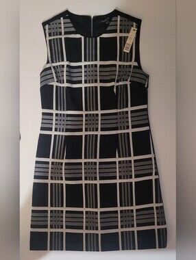 NEW RACHEL Rachel Roy Black and White Plaid Sleeveless Shift Midi Dress